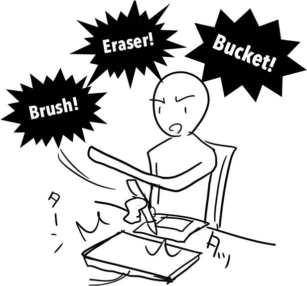 Select Brush Tool With B Key Select Eraser Tool With - Sitting Clipart (640x597), Png Download