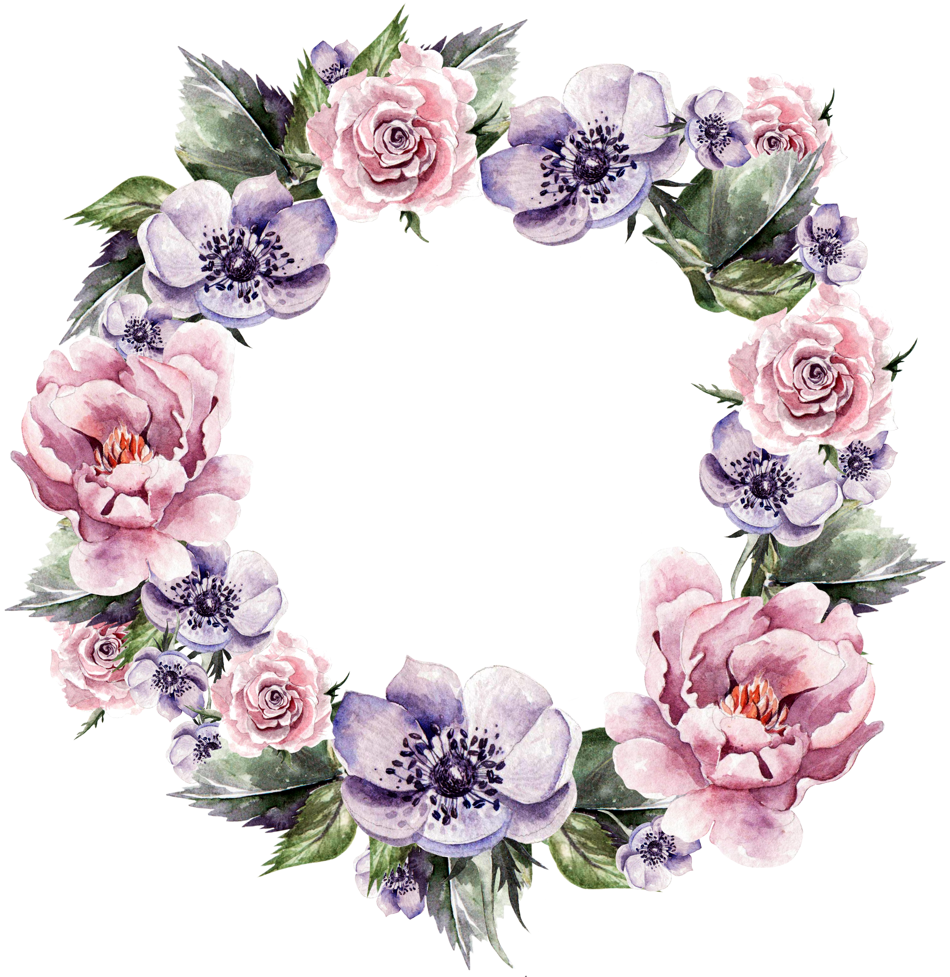 Wedding Invitation Garland Painting - Watercolor Wreath Flower Pink Png Clipart (4103x4166), Png Download