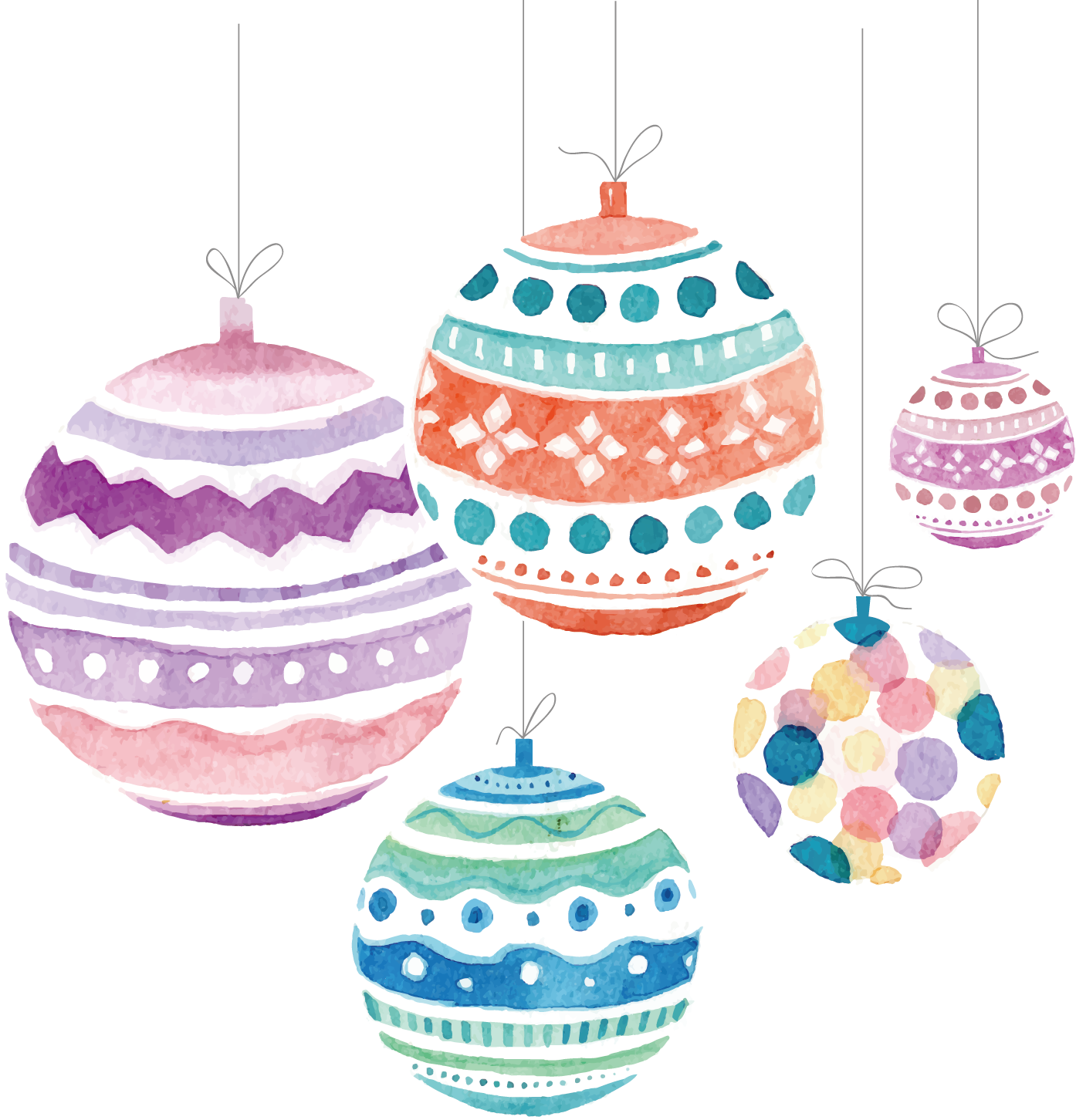 Ball Gift Claus Ornament Christmas Watercolor Santa - Dibujos De Navidad Con Acuarelas Clipart (1394x1452), Png Download