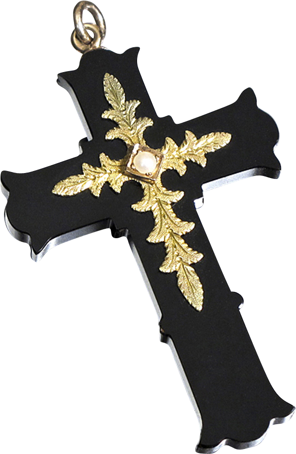 Victorian Onyx And 14k Gold Cross Pendant With Pearl - Cross Clipart (1024x1024), Png Download