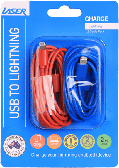 Laser Lightning Cable 2 Pack - Usb Cable Clipart (600x600), Png Download
