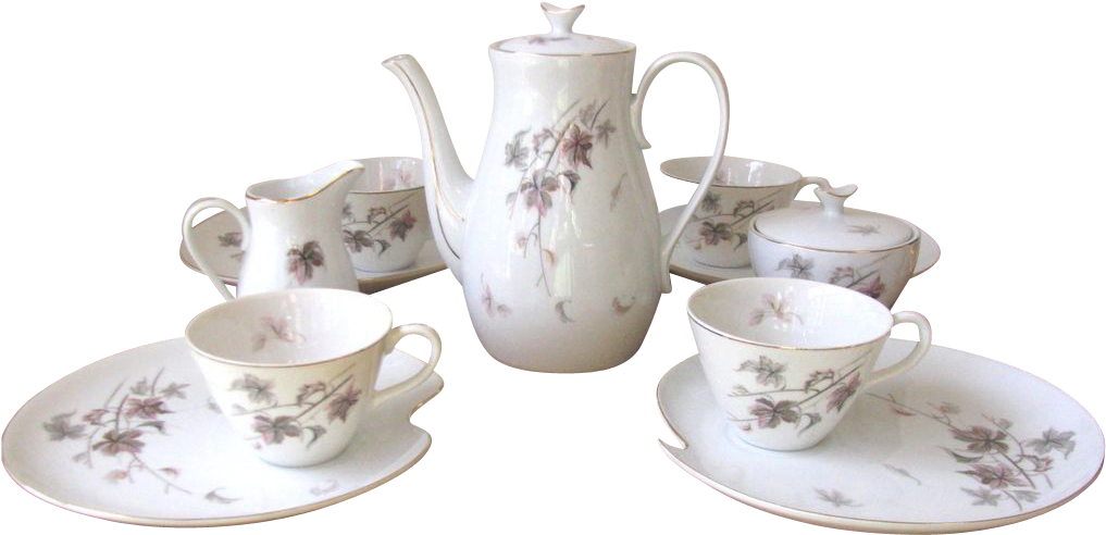Vintage Purple And Gray Luncheon Set With Teapot Clipart (1017x492), Png Download