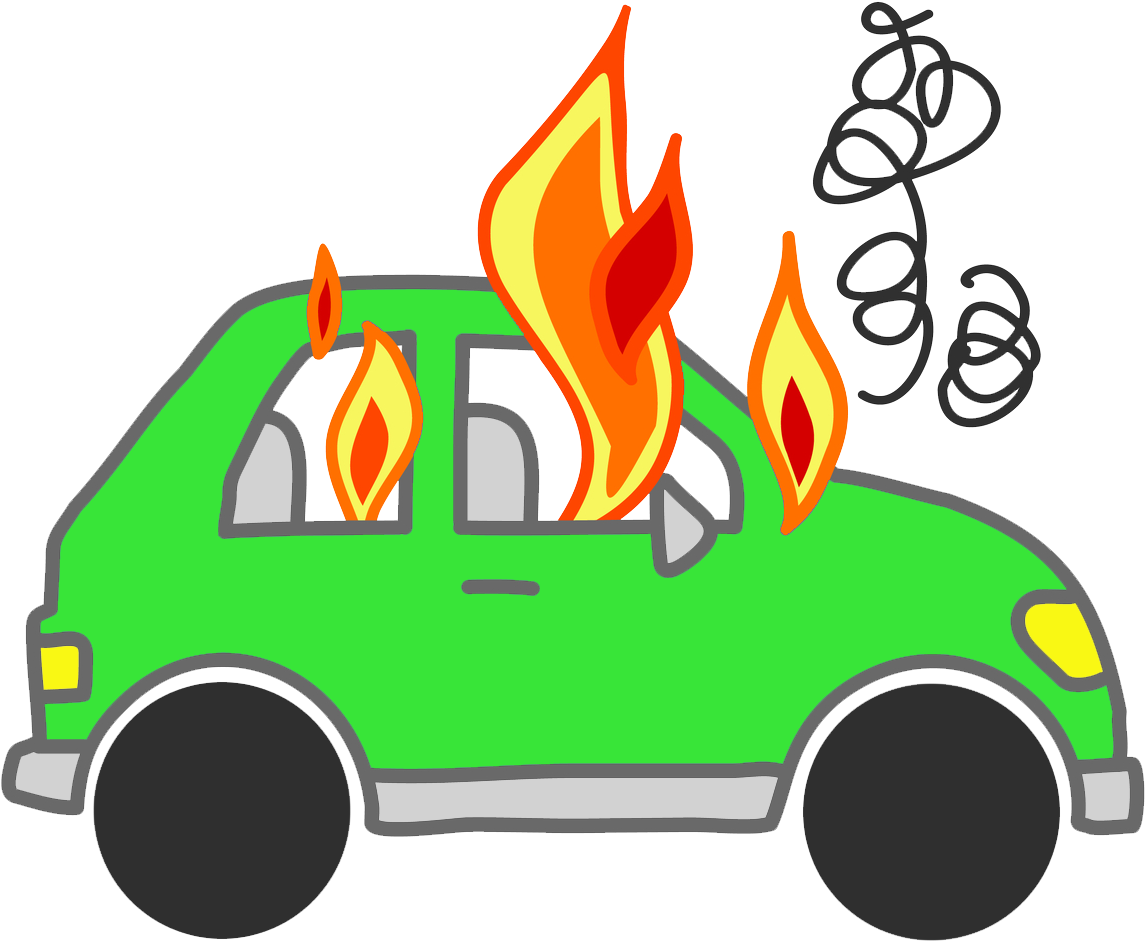 Clipart Car Flame - Car On Fire Cartoon - Png Download (1260x1011), Png Download