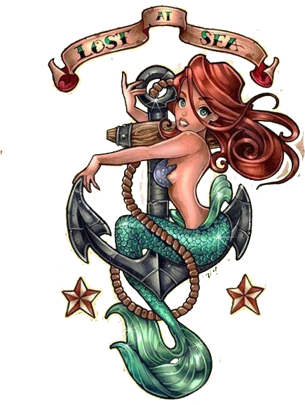 Mermaid Tattoo Designs - Ariel Little Mermaid Pinup Clipart (500x638), Png Download