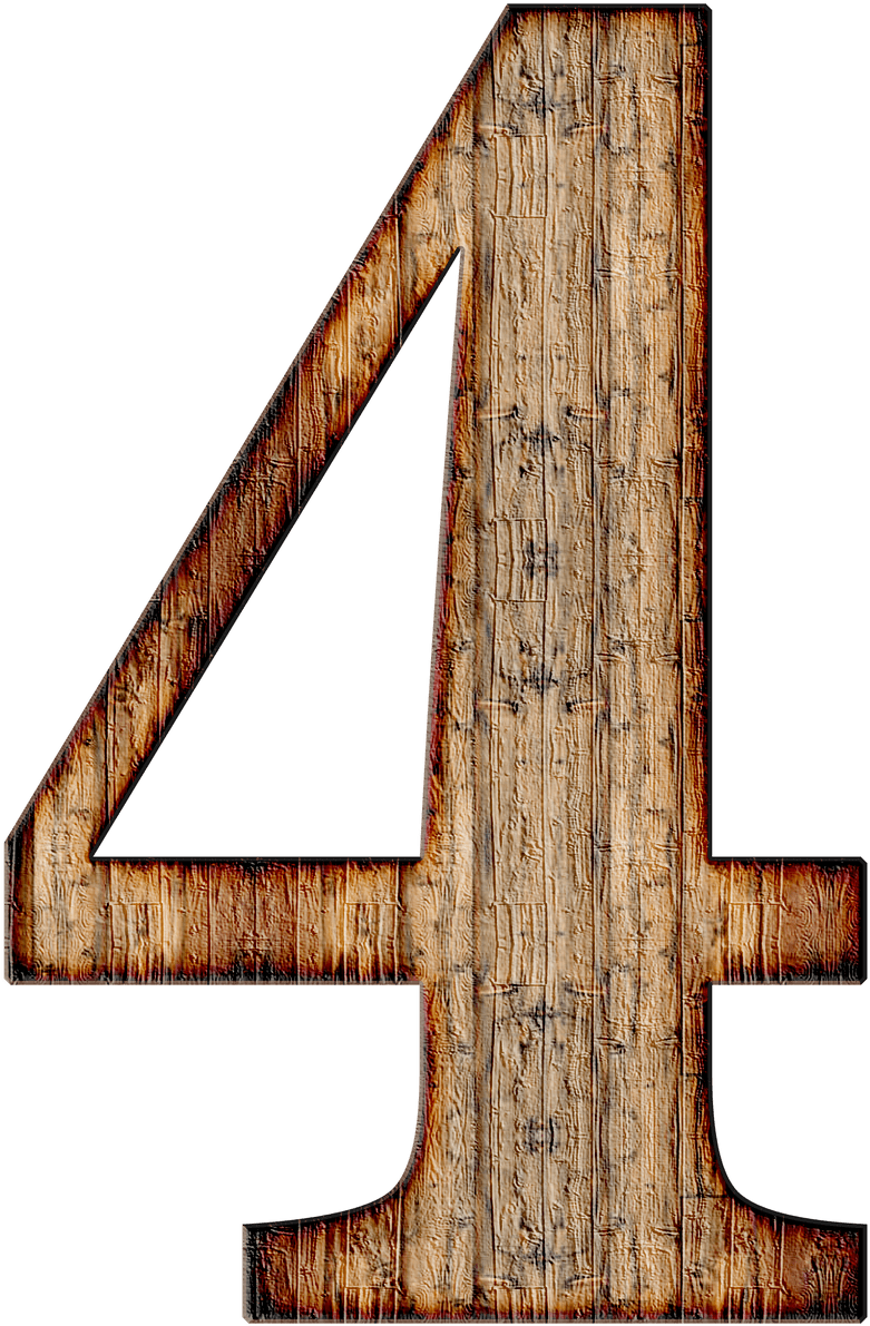 Wooden Number - Transparent Background Number 4 Png Clipart (878x1280), Png Download