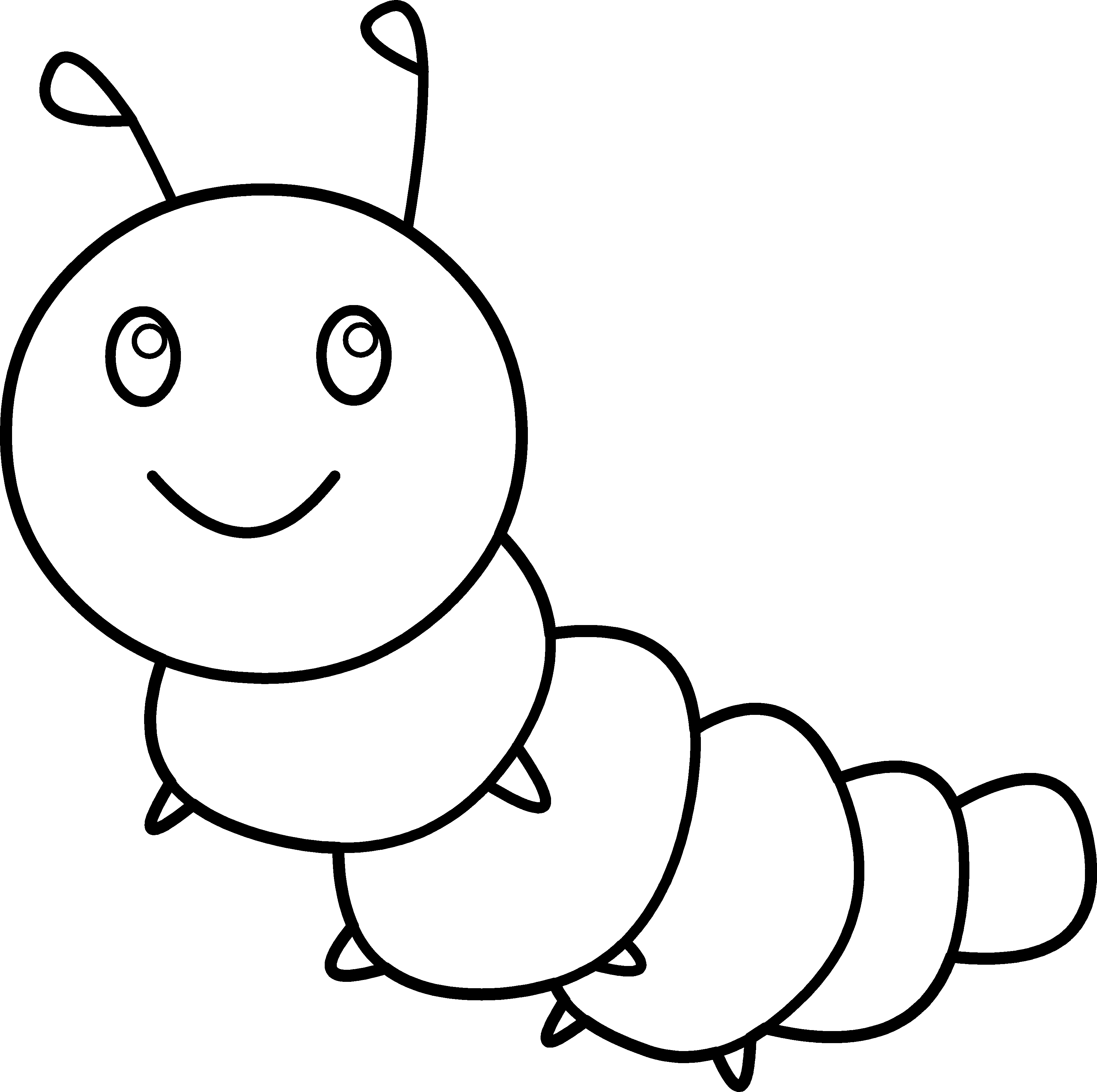 Happy Caterpillar Coloring Page - Butterfly Clip Art Drawing Black And White - Png Download (3456x3440), Png Download