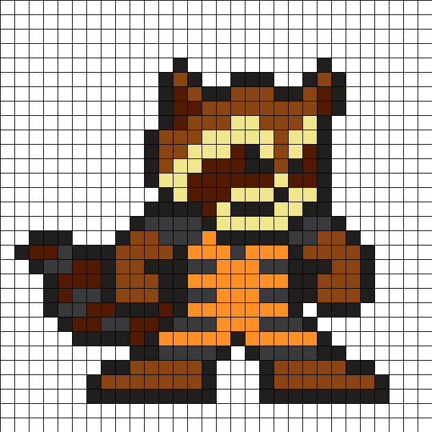 Guardians Of The Galaxy Perler Bead Pattern - Pixel Art Rocket Raccoon Clipart (630x630), Png Download