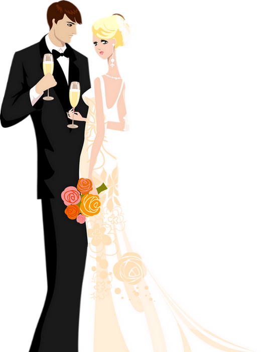 Mariage, Mariés Png, Dessin, Couple - Wedding Card Templates Png Clipart (540x700), Png Download