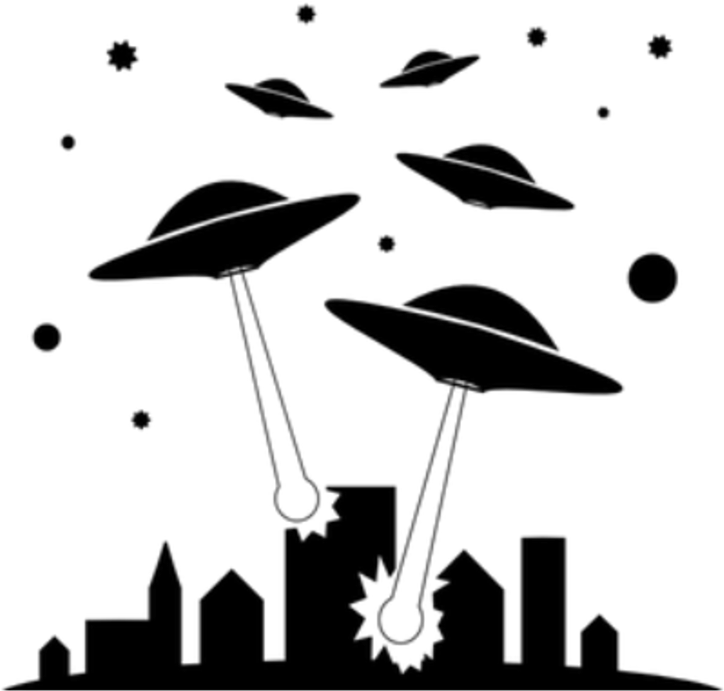 Ovnis Extraterrestrial City Silhouette Black Ftesticker - Invasion Clipart - Png Download (1024x1024), Png Download