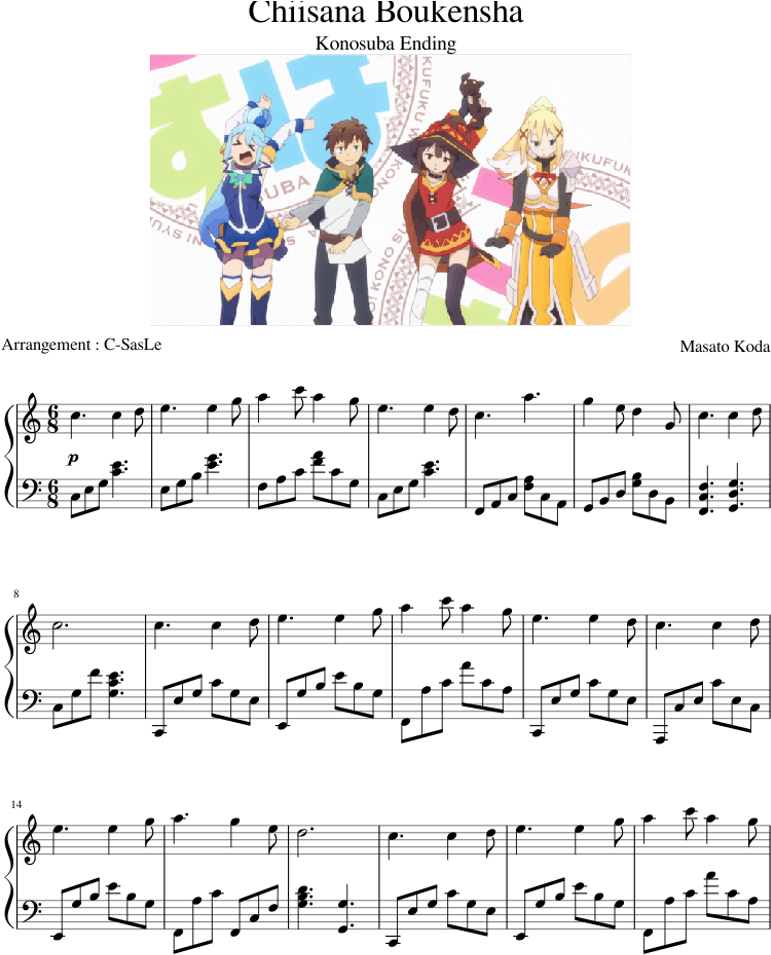 Chiisana Boukensha - Konosuba Ed Violin Sheet Clipart (850x1100), Png Download