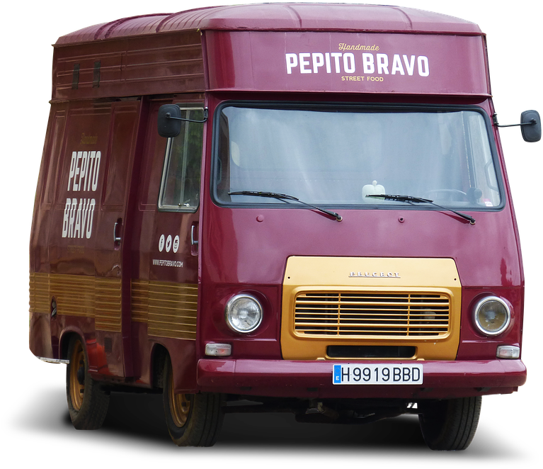 Van, Vintage Car, Old, Food Truck, Peugeot, Seventies - Trailer Truck Clipart (830x720), Png Download