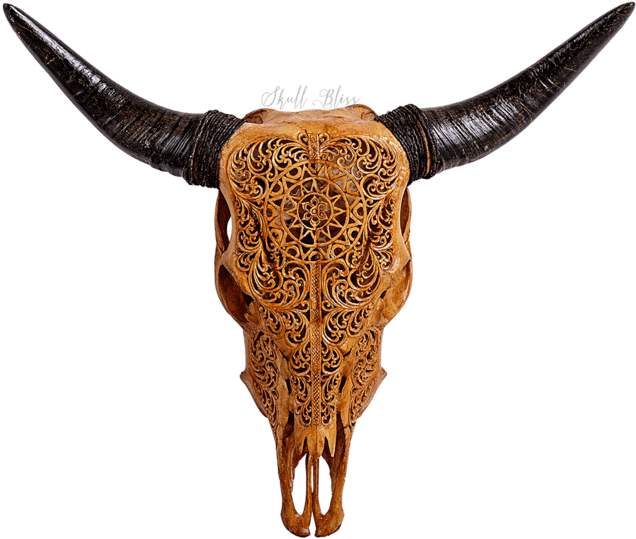 Carved Skull Xl Antique Sun Bliss - Turquoise Decorated Cow Skull Clipart (645x645), Png Download