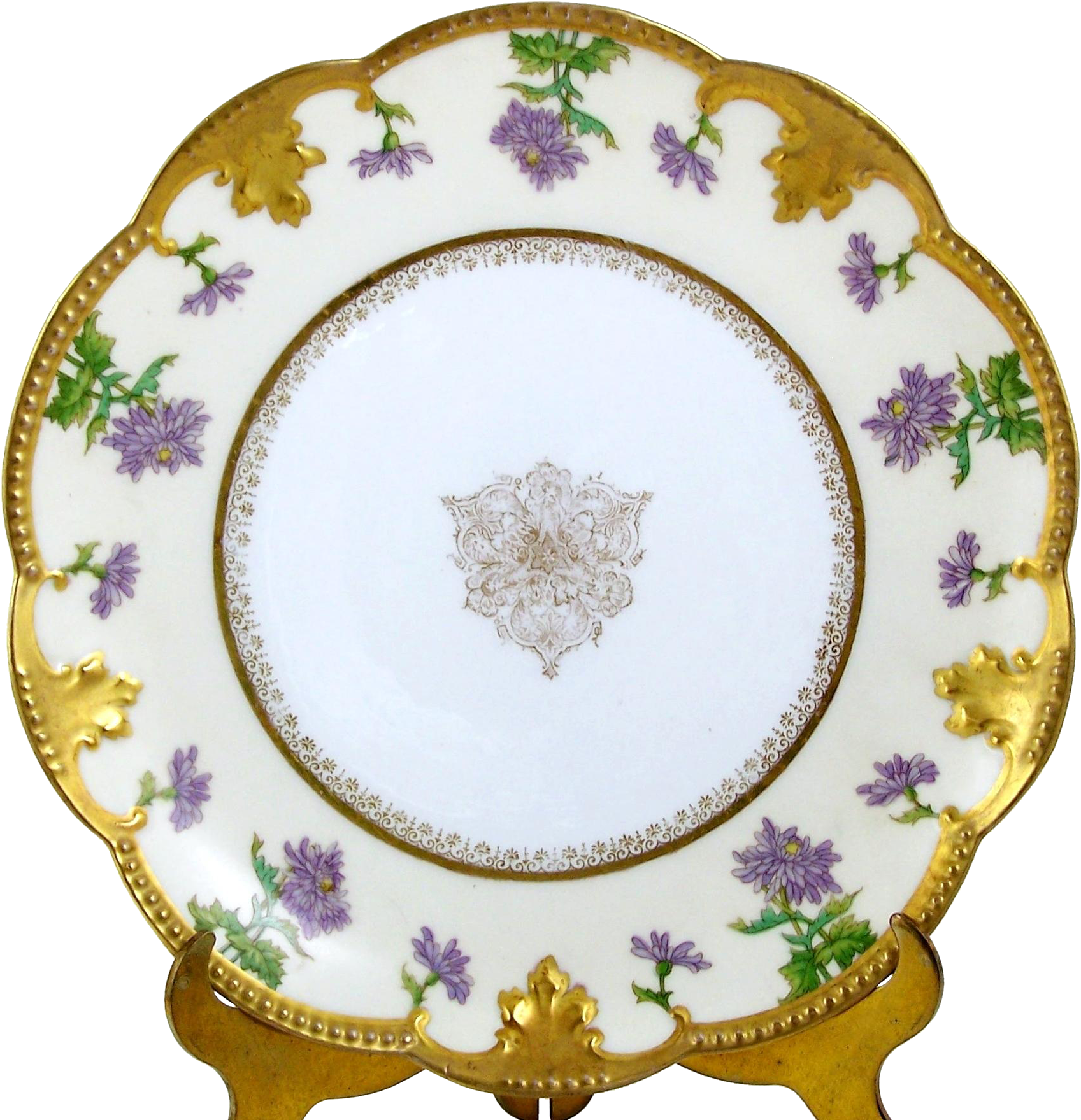 Antique Limoges Plate Tray Purple Flowers On Pale Yellow Clipart (1697x1759), Png Download