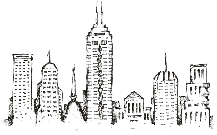 Drawn Skyline Transparent - Indianapolis Skyline Transparent Clipart (881x561), Png Download