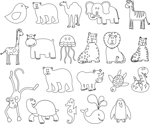 Colorful Animals Black White Line Art 555px - Clipart Line Of Animals Black And White - Png Download (555x555), Png Download
