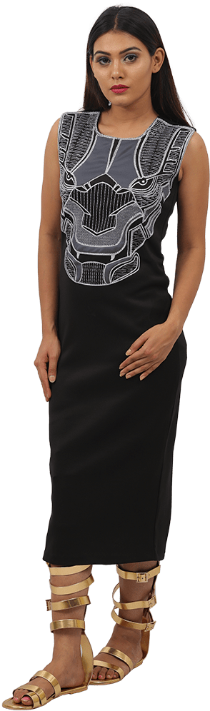 Bahubali 2 Black Appliqued Sheath Dress - Photo Shoot Clipart (640x1060), Png Download