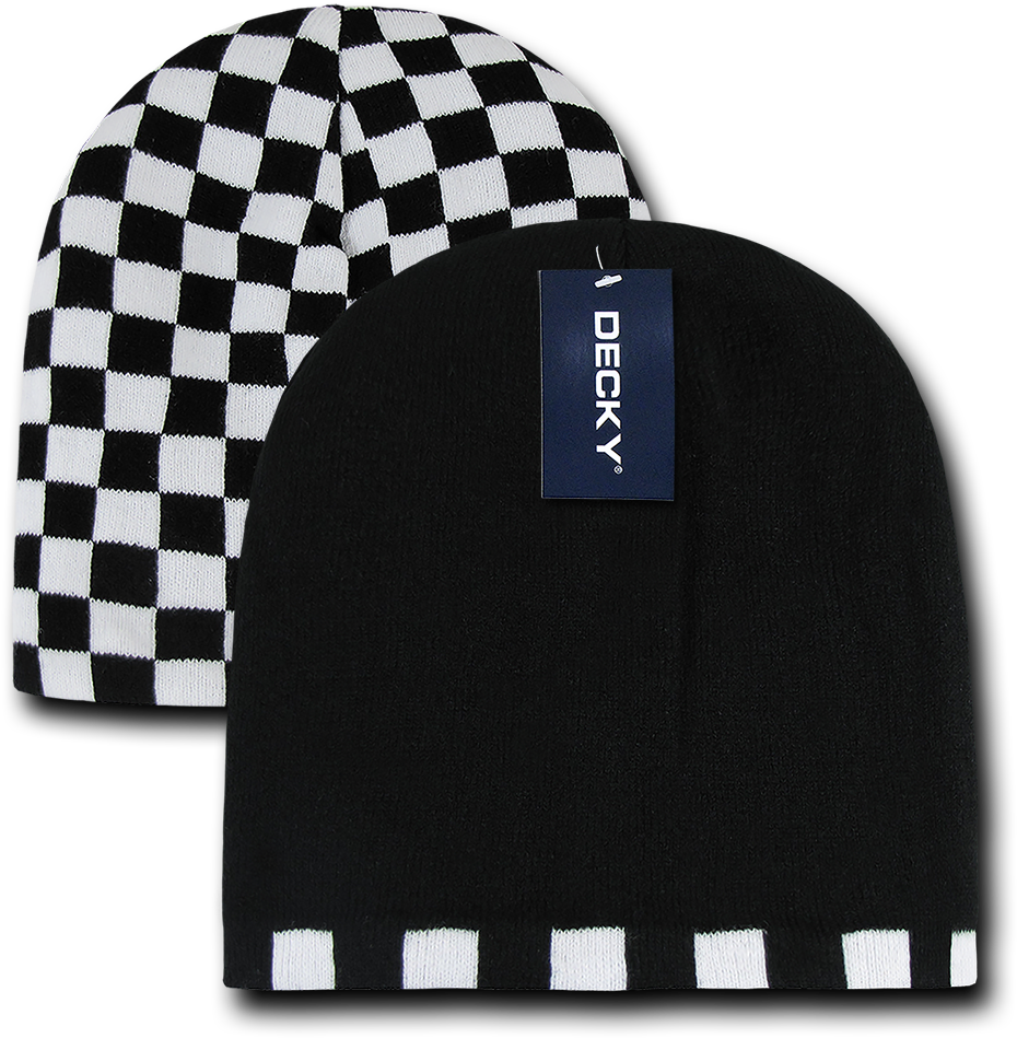 Decky Race Checkered Flag Reversible Beanies Beany - Hairspray Black And White Dress Clipart (1000x1000), Png Download