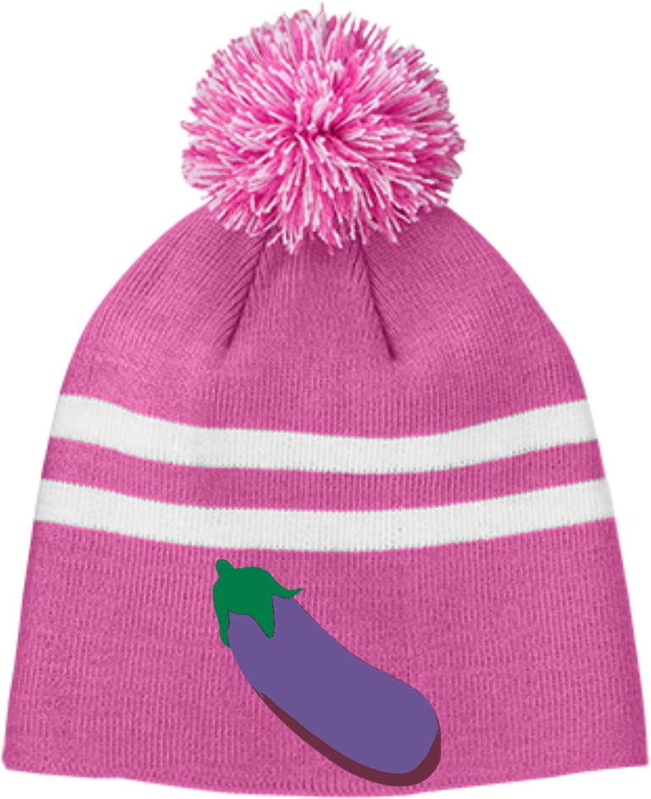 Eggplant Emoji Team 365 Striped Pom Beanie Beanie Clipart Large Size Png Image PikPng