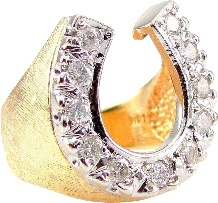 Vintage Two Tone Textured Men's Diamond Horseshoe Ring Clipart (744x694), Png Download