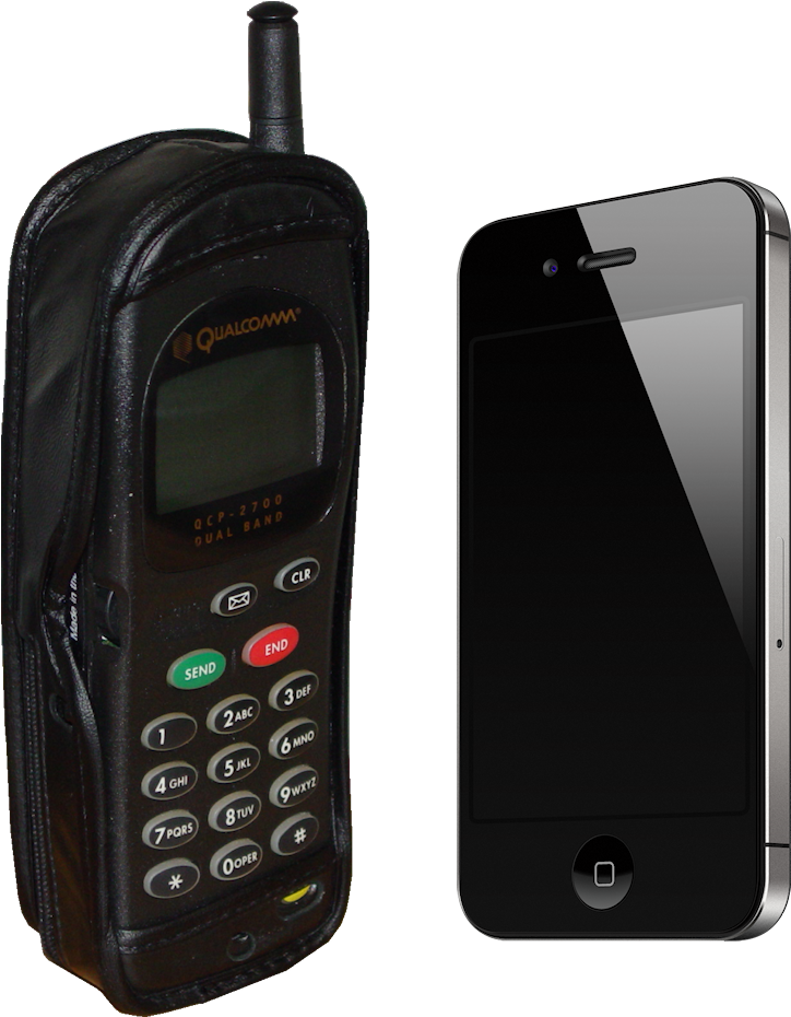 Two Cell Phones - Phone Now And Then Clipart (800x1000), Png Download