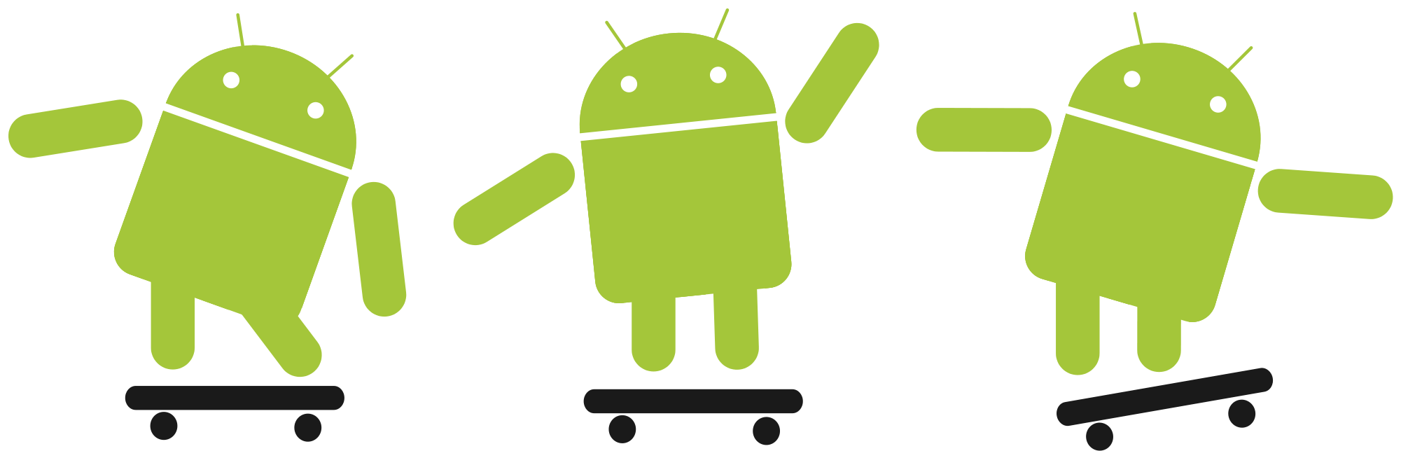 Android Robot Skateboarding - Android Skateboarding Image Png Clipart (1302x431), Png Download