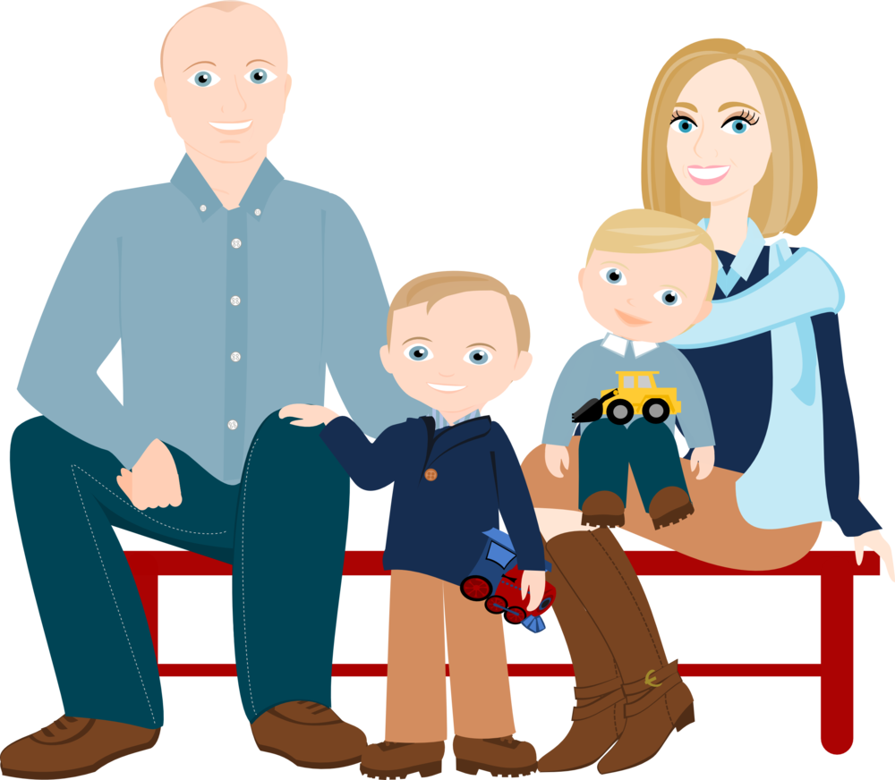 3 To 5 People Cartoon Family Drawing ~ Custom Illustration - Family Cartoon Images Png Clipart (1000x872), Png Download