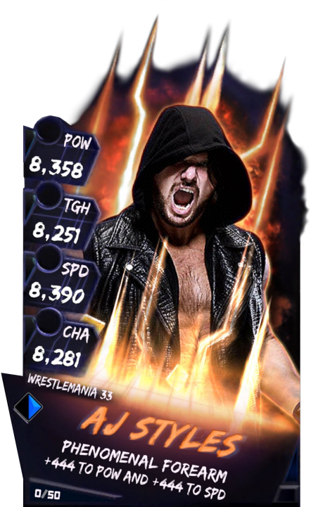 Ajstyles S3 14 Wrestlemania33 Fusion - Wwe Supercard Wm33 Aleister Black Clipart (456x720), Png Download