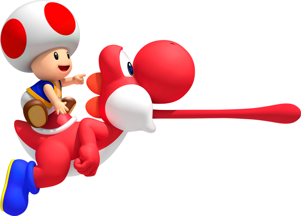 Red Toad On Red Yoshi - New Super Mario Bros Wii Yoshi Clipart (1024x735), Png Download