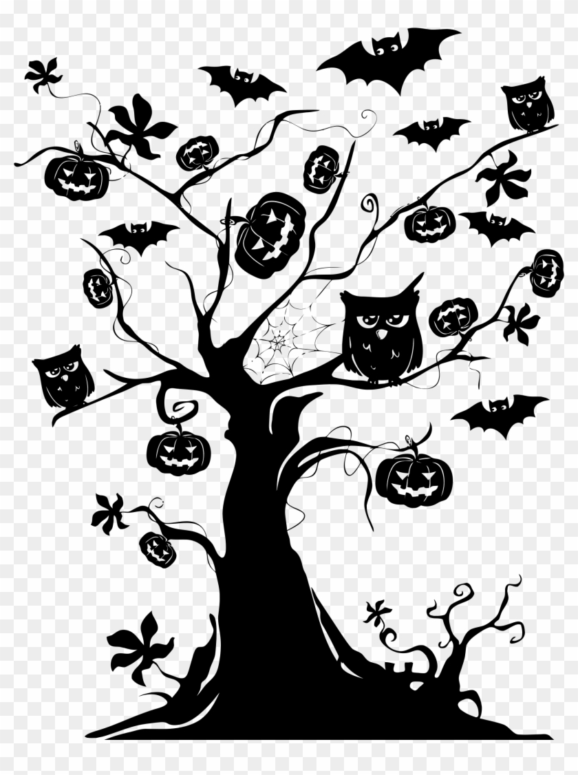 Gravestone Clipart Spooky Halloween Tree - Halloween Tree Silhouette Png Transparent Png #2388