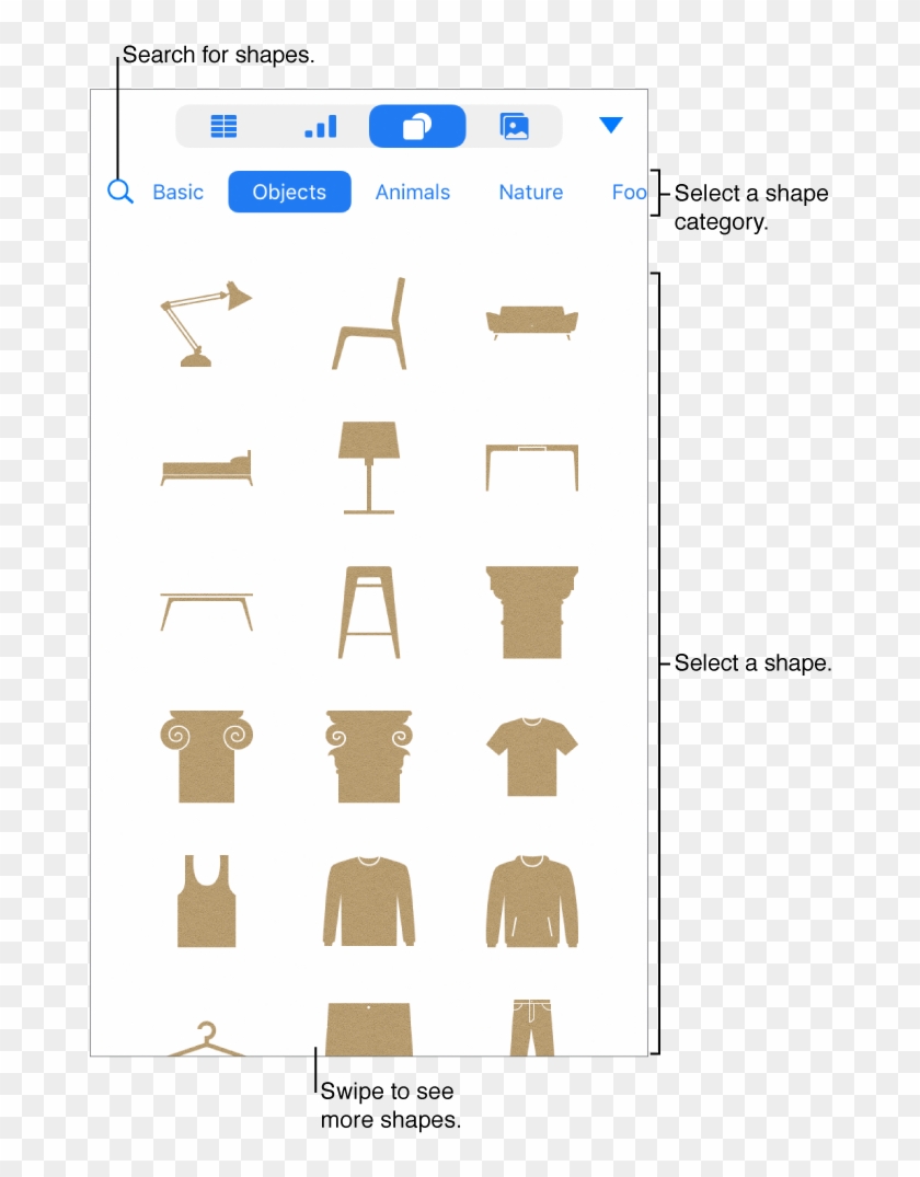 The Shapes Library, With Categories At The Top And - Shape Clipart