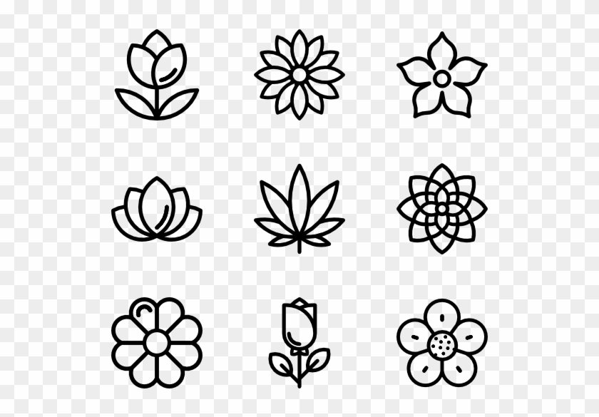 3 Flowers Black And White Clipart ~ Flower