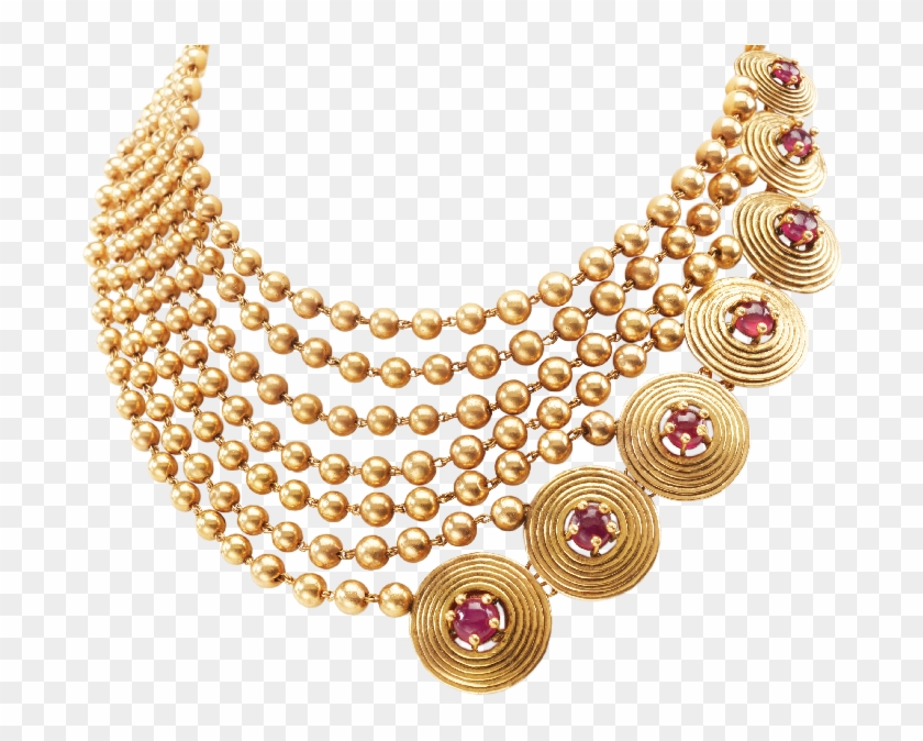 0058 Beautifully Crafted Gold Beads Are Strung Together - Modern Gold Necklace Design Clipart