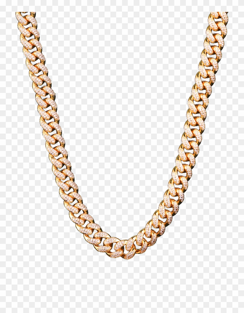 12mm 14k Gold Iced Out Cuban Chain - Necklace Clipart