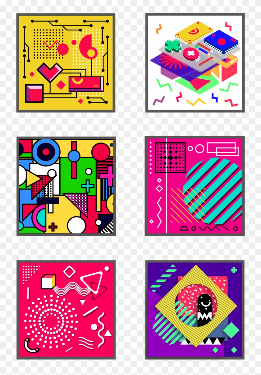 Memphis Style Geometric High Saturation Vector Png - Art Clipart #6810