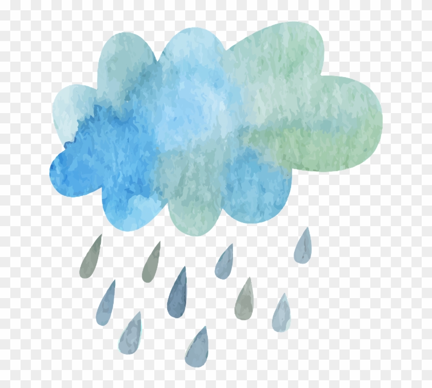 Ftestickers Watercolor Cloud Rain Blueandgreen - Rain Cloud Watercolor Transparent Clipart #7954