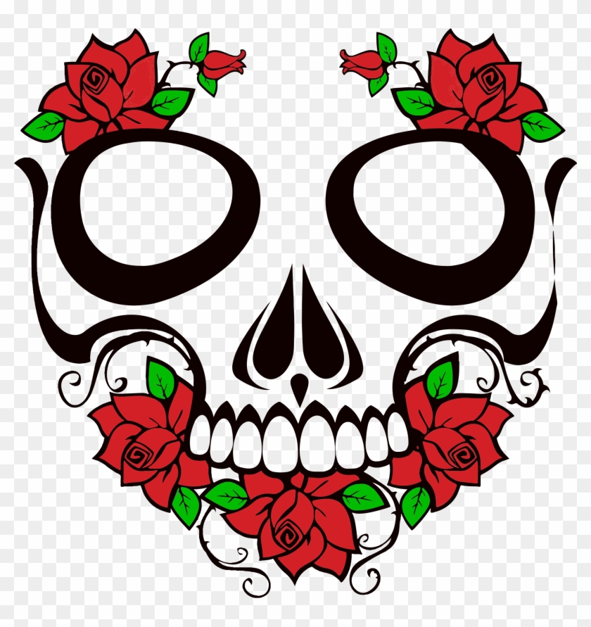 Skull - Skull With Flowers Clipart - Png Download