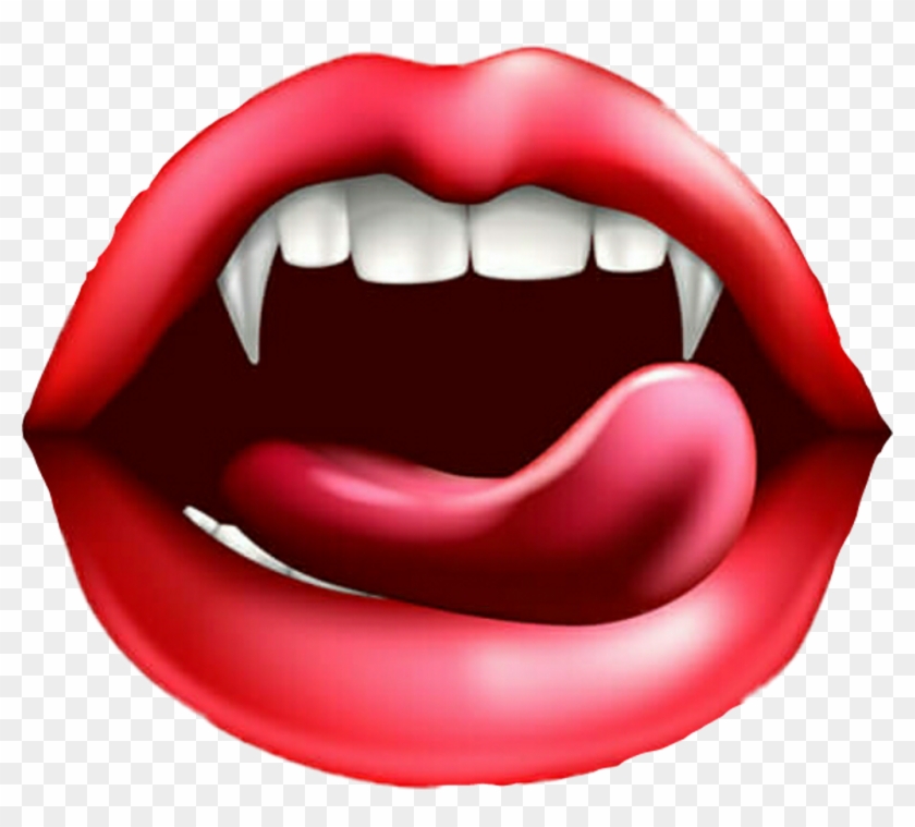 Vampire Teeth Lips Tongue Fangs - Vampire Tongue Clipart #9457