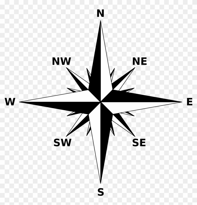 Black And White Compass Png Clipart - Simple Compass Rose Transparent Png #975