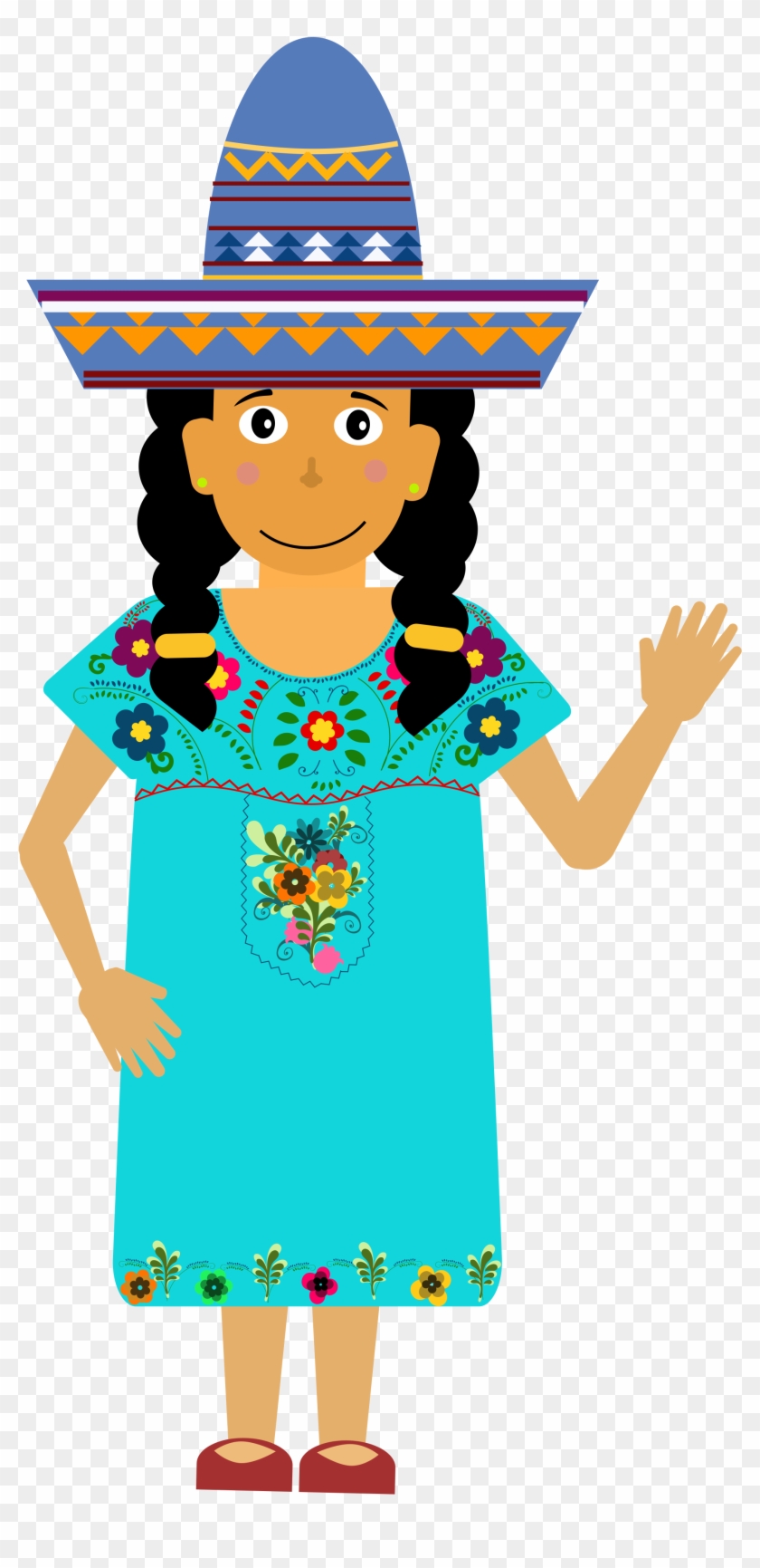 Mexican Girl Typical Dress Hat - Illustration Clipart #11038