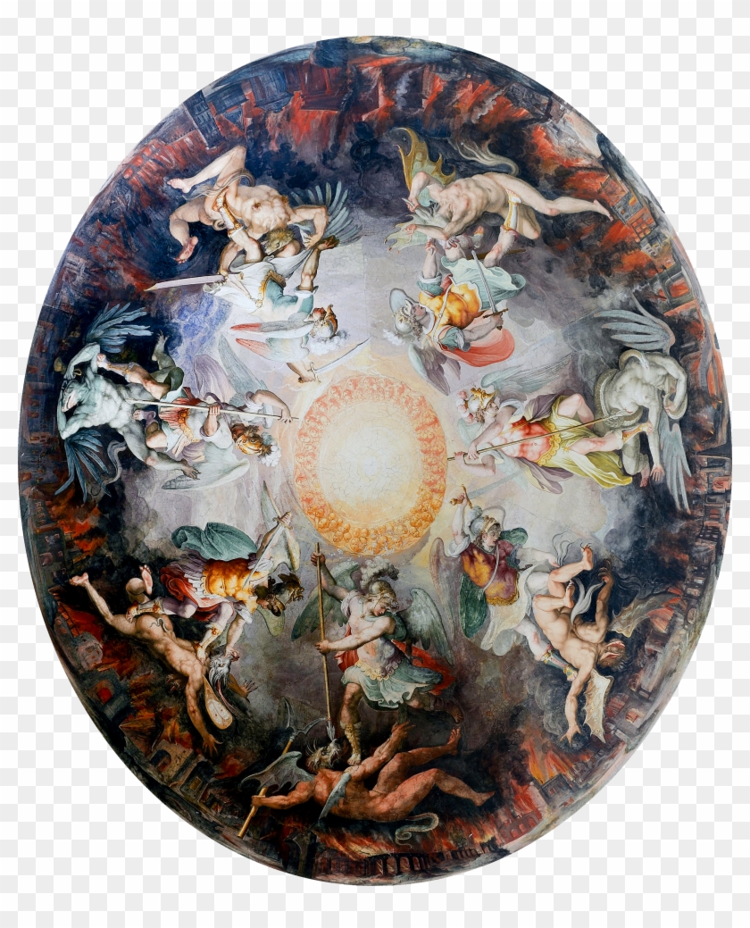 Ceiling Painted Dome Cupola Angels Fighting Demons Clipart #11054