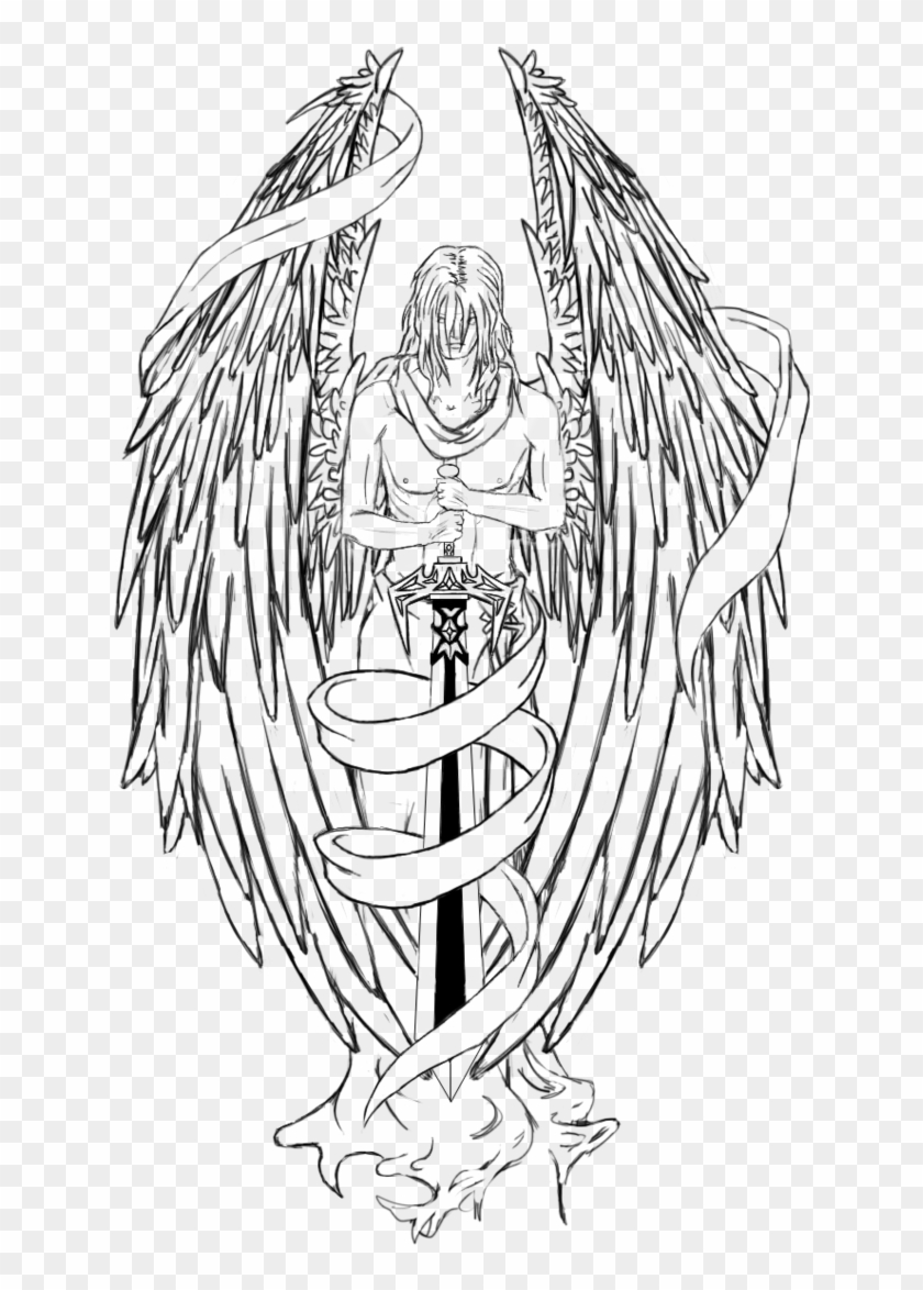 695 X 1149 4 - Angel Holding Sword Tattoo Clipart #11616