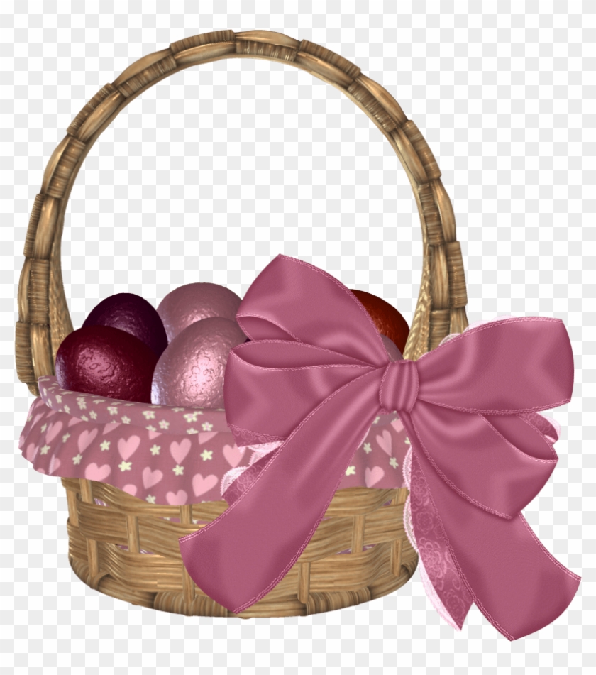 Easter Basket With Eggs And Pink Bow Png Clipart Picture - Easter Baskets Pink Transparent Png #14964