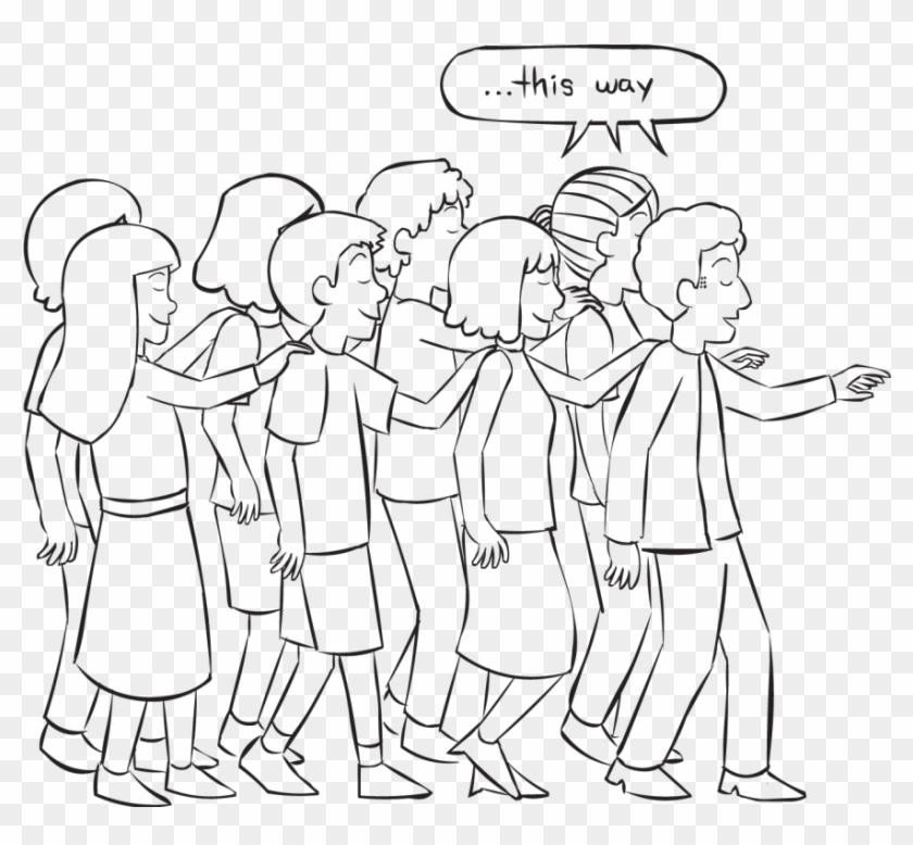 Group Compass Walk - Group Of People Walking Drawing Clipart #16273