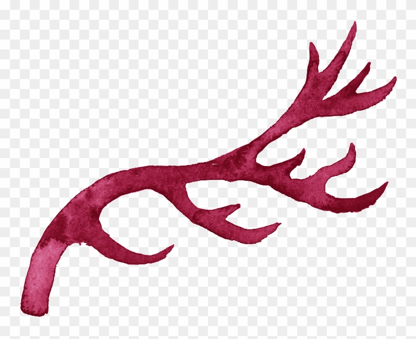 Red Hand Painted Moose Antlers Christmas Transparent - Illustration Clipart