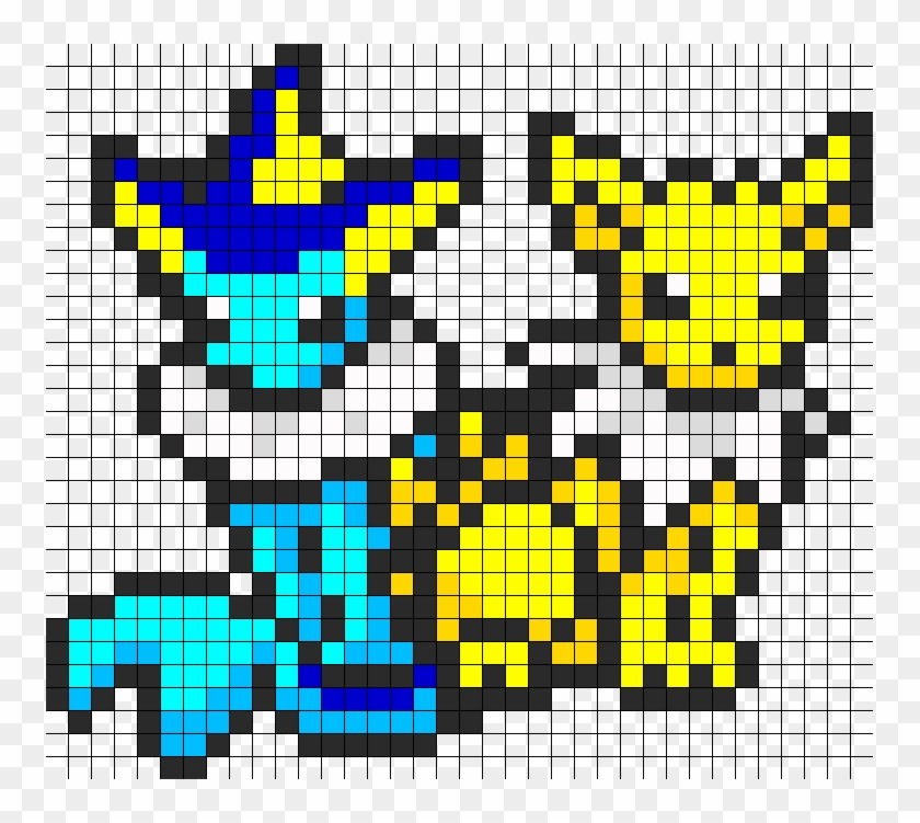 Jolteon And Vaporeon Perler Bead Pattern / Bead Sprite - Pixel Art Grid Pokemon Clipart