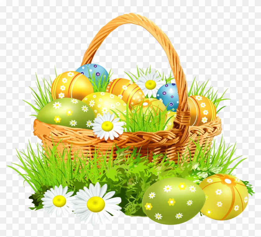 Easter Basket With Eggsand Daisies Png Clipart Picture - Easter Png Transparent Png #102389