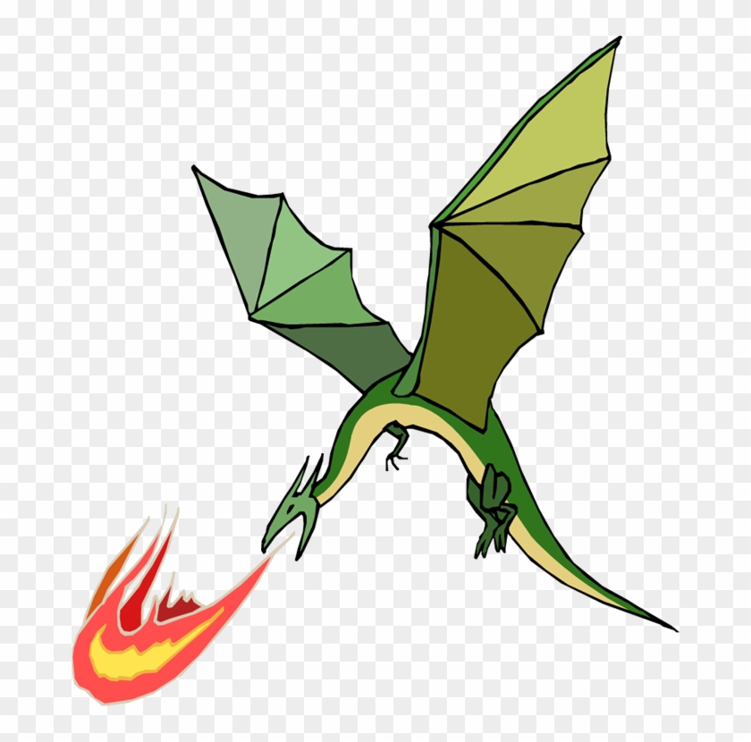 Cartoon Image Of A Winged Dragon Breathing Fire - Fire Breathing Flying Dragon Clipart