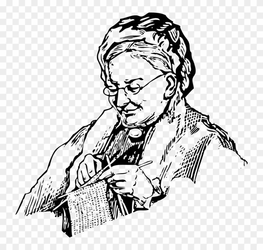 Woman Knitting Grandma Old Lady Knit Needles - Drawing Of Grandmother Clipart