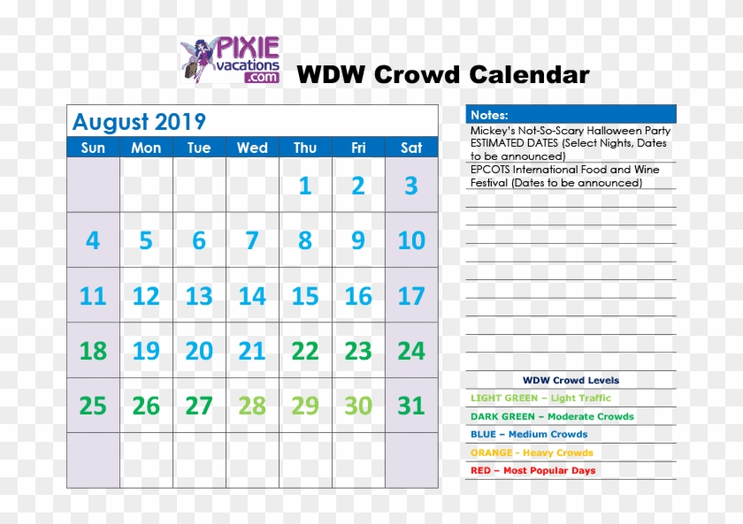 August Crowds At Disney World - 2011 Calendar Printable Clipart