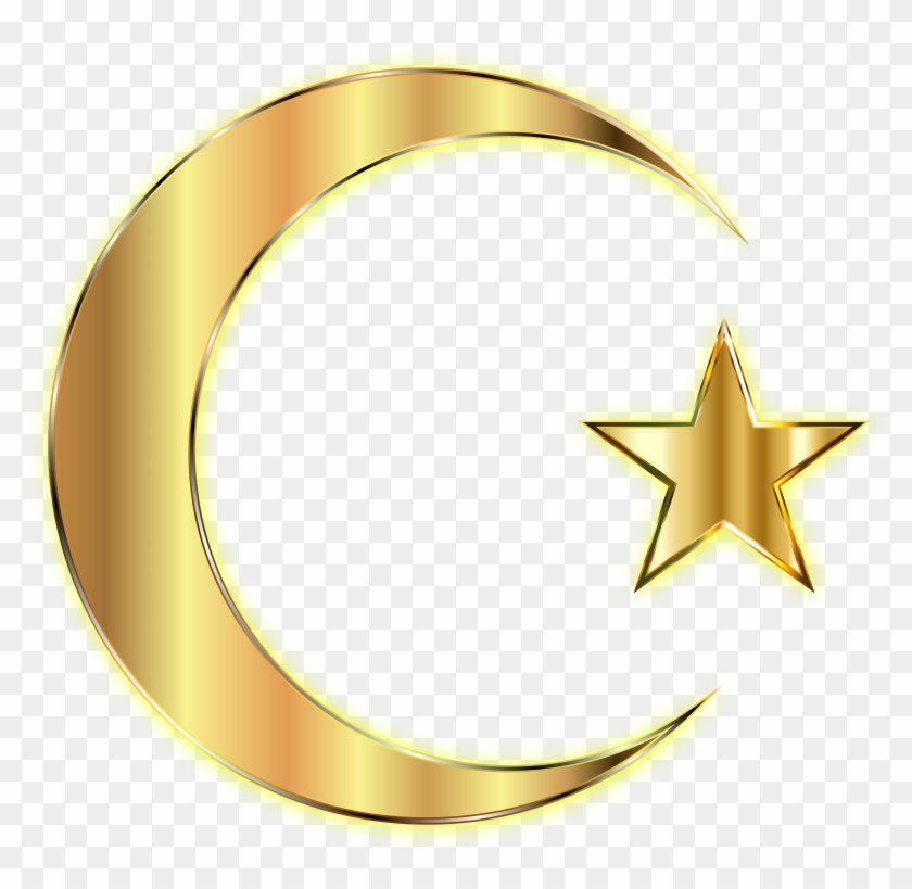 Golden Crescent Moon And Star Enhanced Without Background - Transparent Background Golden Star Clipart #1013871